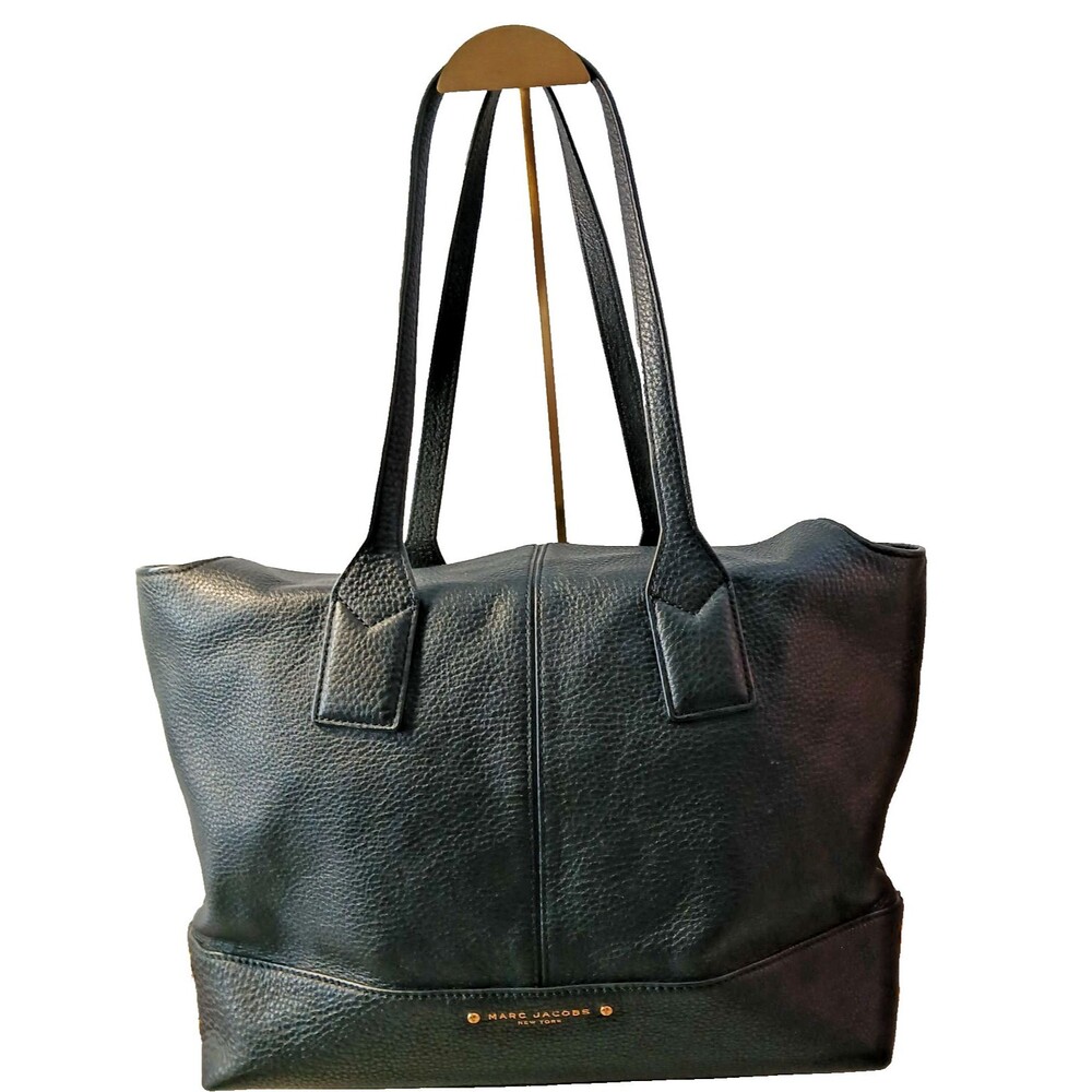 MARC JACOBS Black Pebbled Leather Tote Bag Shoulder Purse Handbag 16.5x9.75x4.75